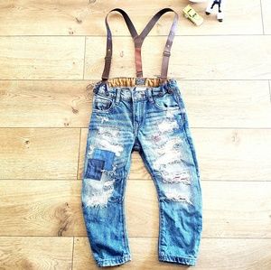 EUC ZARA Denim Collection Suspender Boys Jeans 4